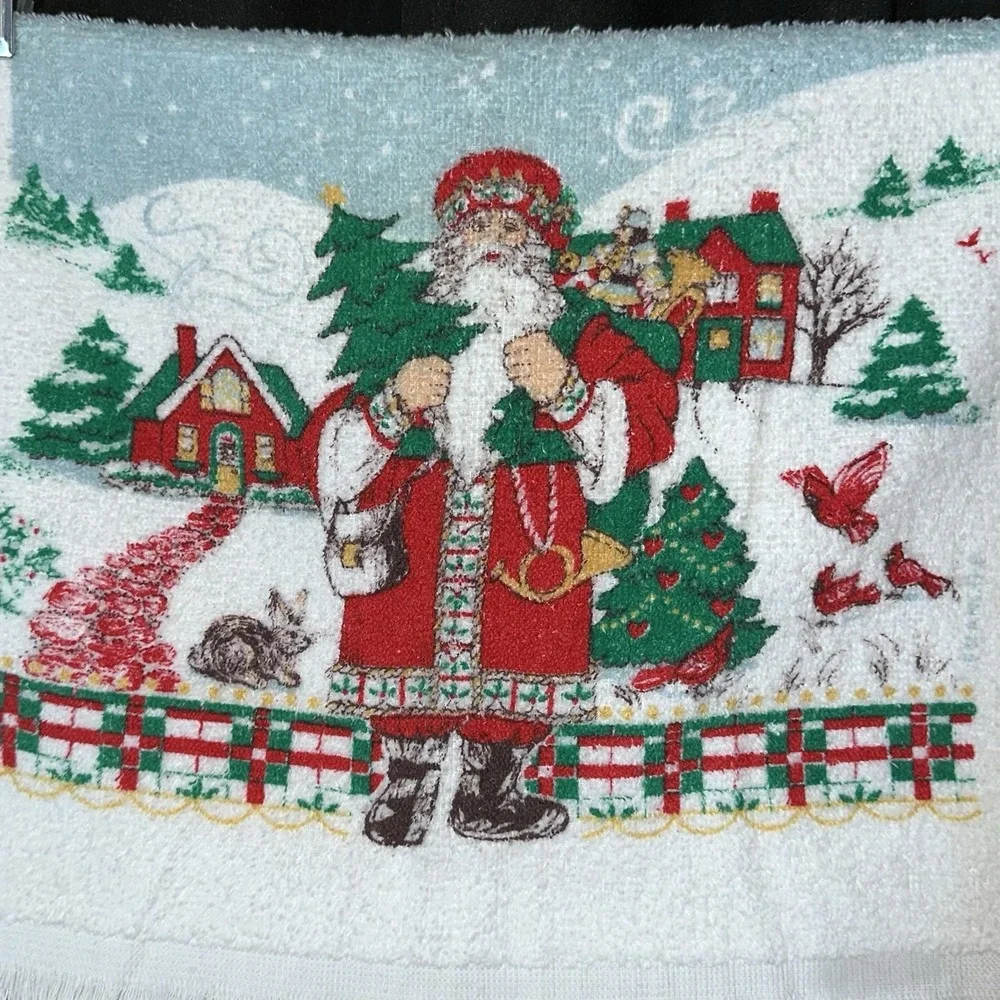 Vintage Cannon Tea Hand Towel Christmas Santa Cardinals Winter Fringe 15x24
